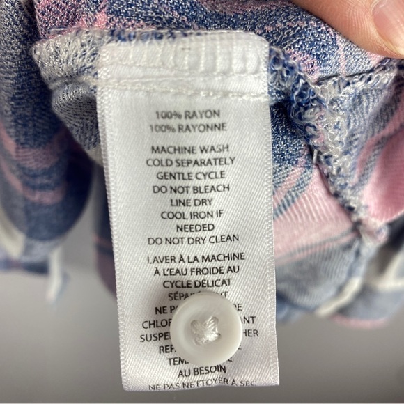Beachlunchlounge Pink Blue Plaid Rayon Button Down Shirt XS - Picture 9 of 12
